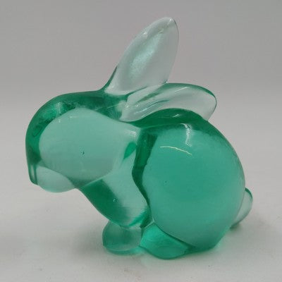 Enesco Art Glass Bunny Rabbit Figurine Paperweight Spring Green Cotton Tail 3.5"