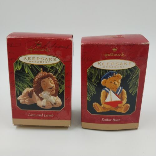 2 Hallmark Keepsake 1997 Christmas Ornaments SAILOR BEAR and Lion & Lamb VTG