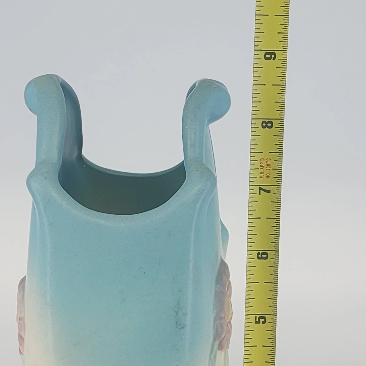 Hull Art Pottery Bow Knot Vase B-9 Blue Pink Floral 1949 Matte 8.5" USA Vintage