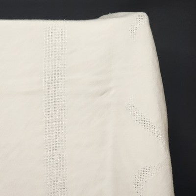 Off-White Tablecloth with Cutwork Drawn Thread Ribbon & Line Design 58" x 78"