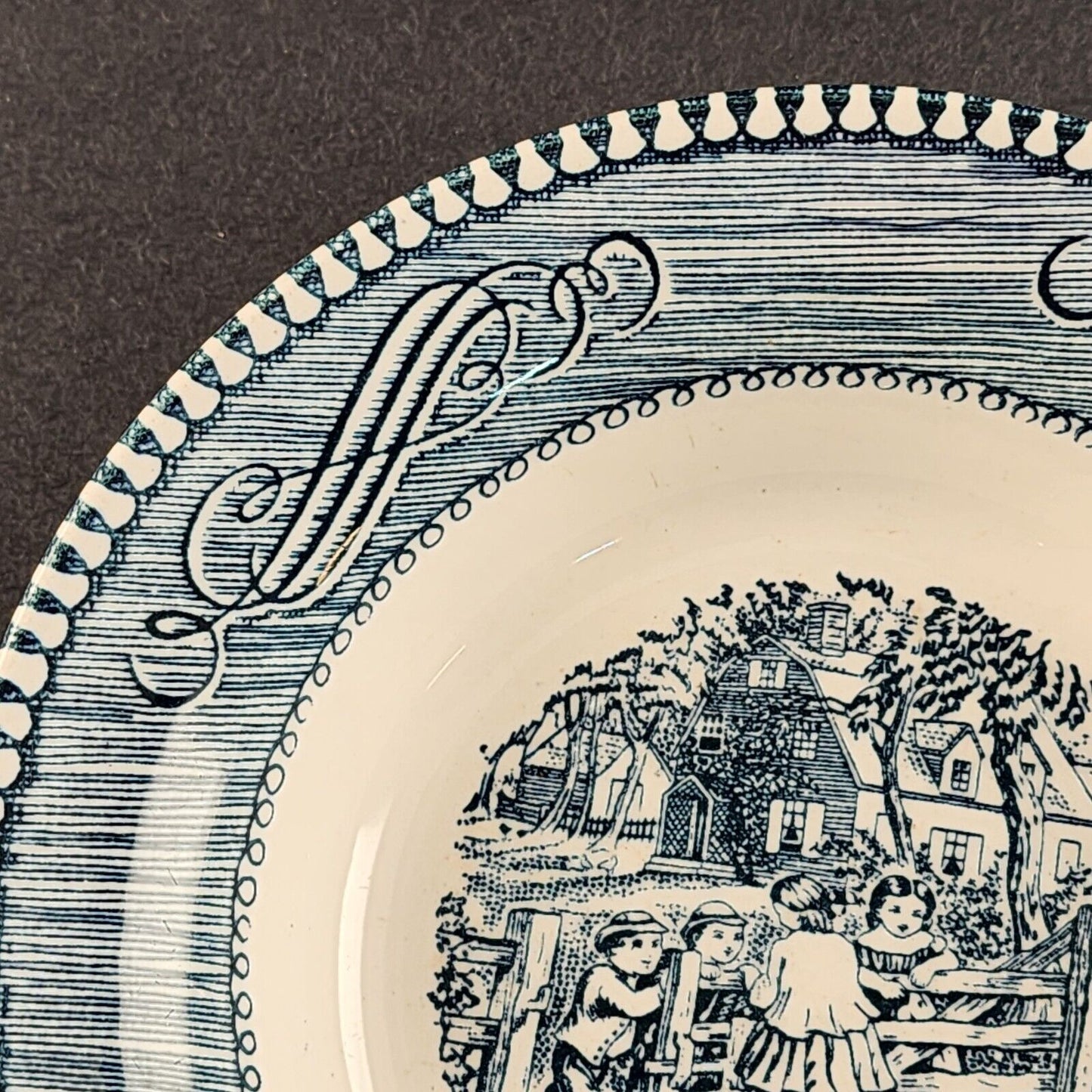 Currier and Ives Blue 5¾" Fruit Dessert Bowl by Royal Old Farm Gate Image USA