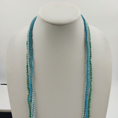 Set 4 Acrylic Small Blue Green Beaded 17" Long Necklace Women's Bohemian Jewelry