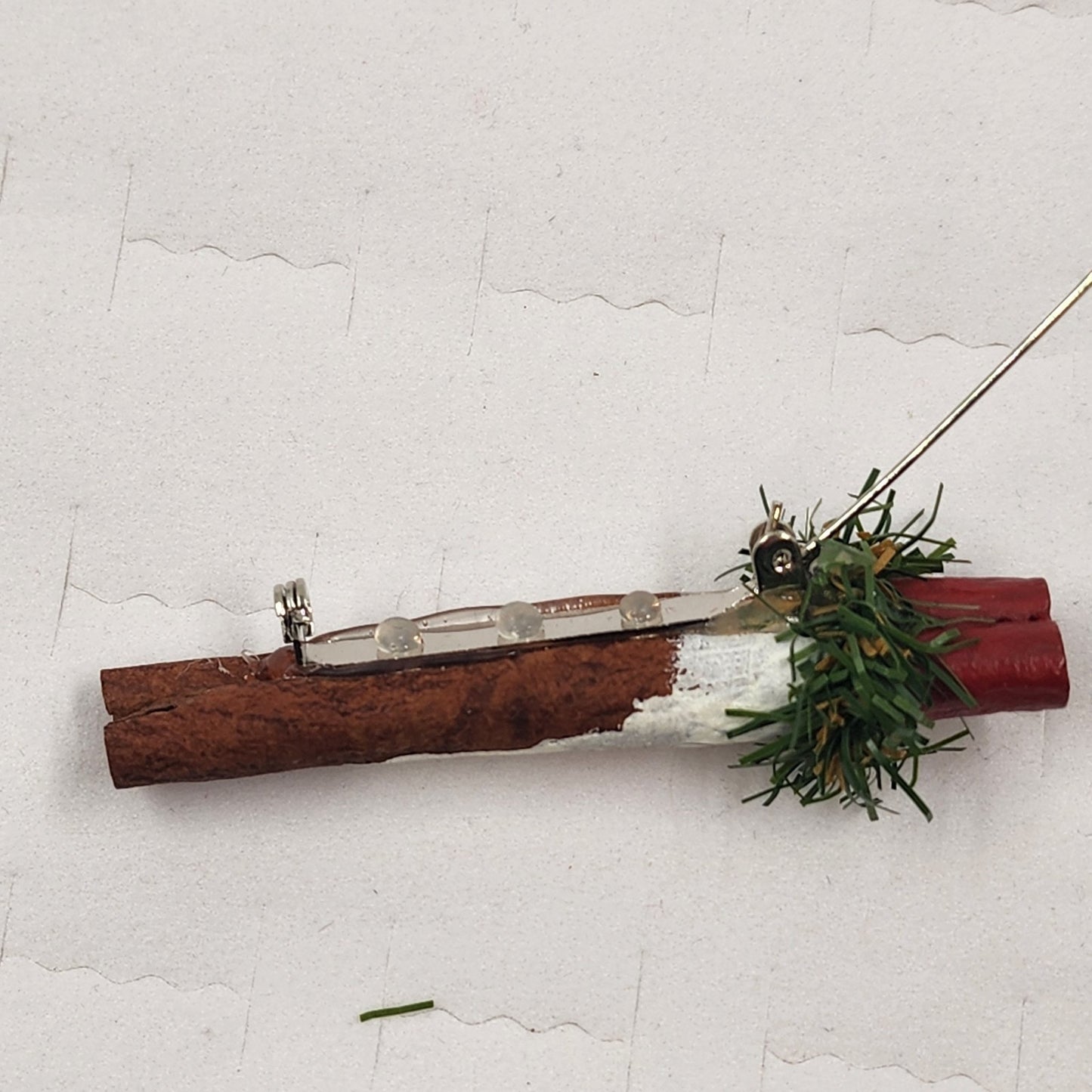 Santa Claus Cinnamon Stick Brooch Lapel Pin Hand Painted 2.75" Christmas Jewelry
