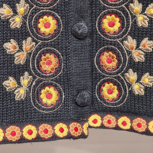 Bechamel Petites Cardigan Women's Sweater Size M Black Embroidered Floral Design