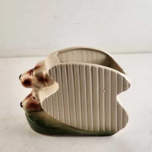 Royal Copley Dog Pottery Planter Vintage Yellow Green Flower Pot MCM