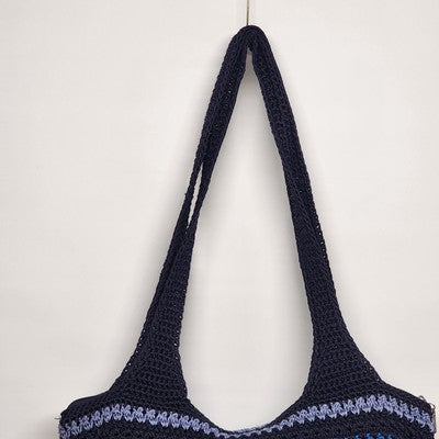 The Sak Blue Teal Atlantis Striped Crochet Shoulder Bag Boho 13x16