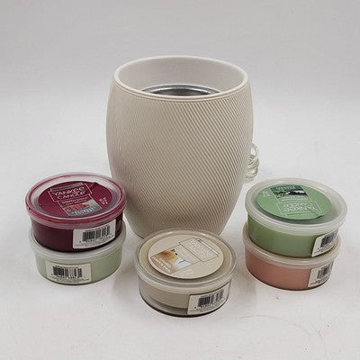 Set of 5 Wax Warmer Yankee Candle with Timer & White Scenterpiece Easy Meltcups