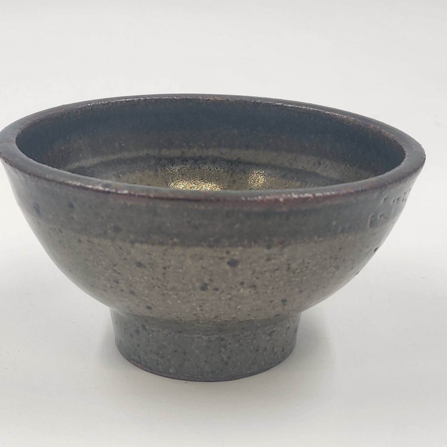 Japanese Rice Soup Bowl Ceramic Brown Green Glazing Footed 4.75" x 2.5" Vintage