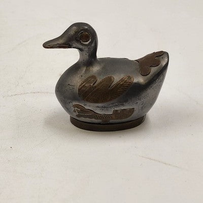 3 pcs Pewter & Brass Duck Family Large & Small Trinket Box Dish 1990s China