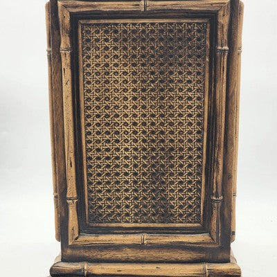 Vintage Gilt Faux Bamboo Caning Plastic Wastebasket Bin 14.5"