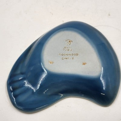 Rookwood Teal Trinket Dish Ashtray Art Pottery Abstract Shaped Glossy 7" x 7.5"