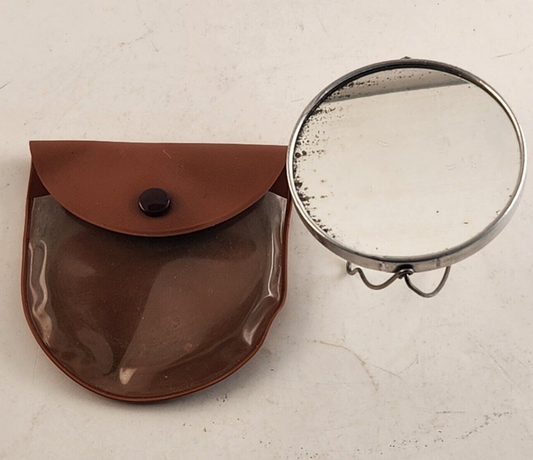 Vintage Travel Makeup Stand-Up Two-Sided Mirror Vinyl Case Compact