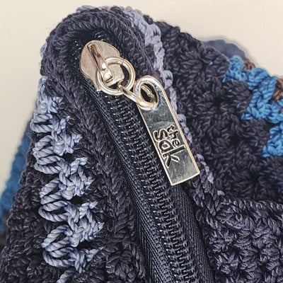 The Sak Blue Teal Atlantis Striped Crochet Shoulder Bag Boho 13x16