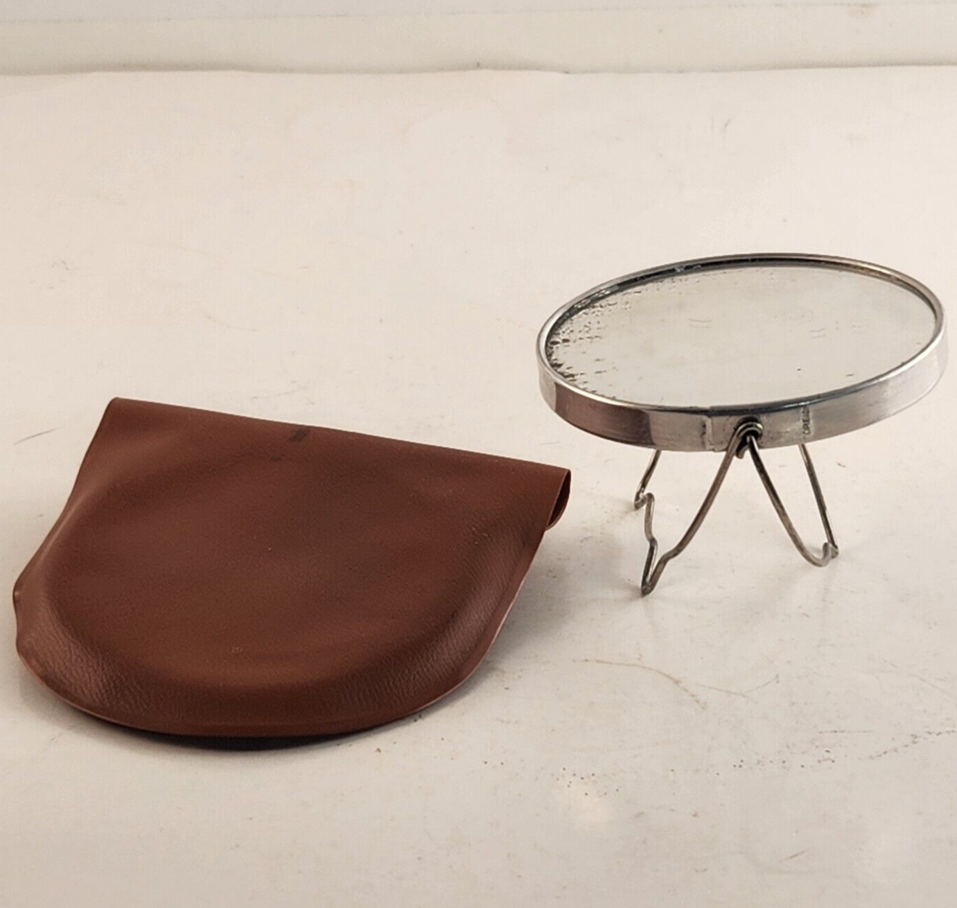 Vintage Travel Makeup Stand-Up Two-Sided Mirror Vinyl Case Compact