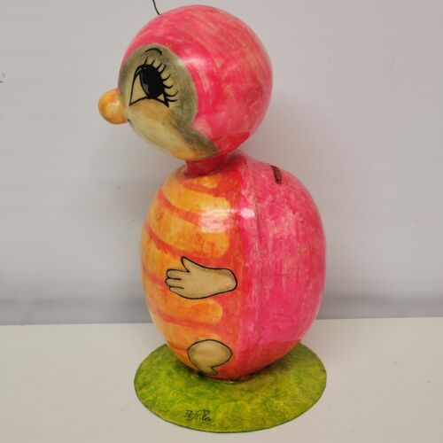 Paper Mache Ladybug Bank DeSela Pink 1960's Signed 9-1/2" Mod Groovy Turtle