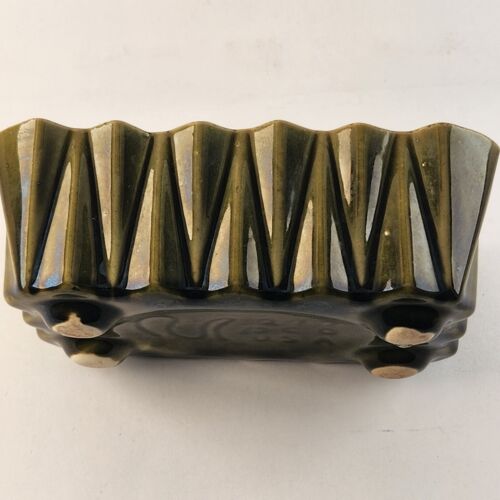 UPCO 277 Two Tone Green Pottery Planter Tapered Rectangular Vintage Made in USA
