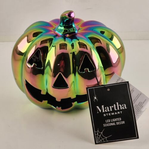 Martha Stewart LED Lighted Halloween Iridescent Pumpkin NWT 7" L x 5½" W x 6½"H