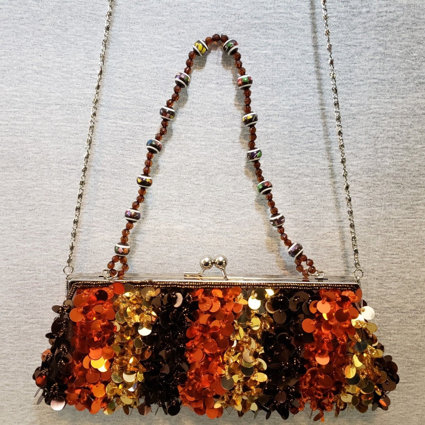 Cocos Intl Beaded Sequin Evening Clutch Purse Bronze Brown Gold Orange NWT
