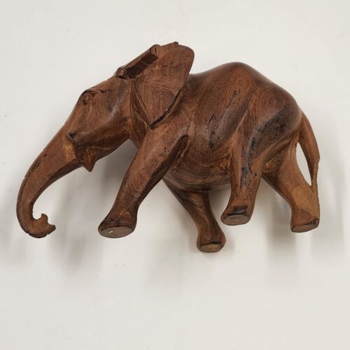 Solid Hardwood Elephant 3.5"h Walking Position Natural Smooth Missing Tusks