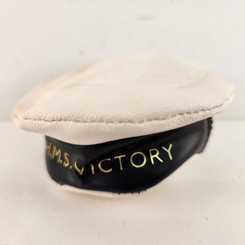 HMS Victory Sailor Cap Coin Purse Zip Close Vintage England Ship Leather 1950s
