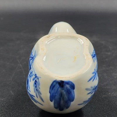 Blue White Porcelain Bunny Rabbit Flower Frog 4.5" 5 Holes Floral Holder
