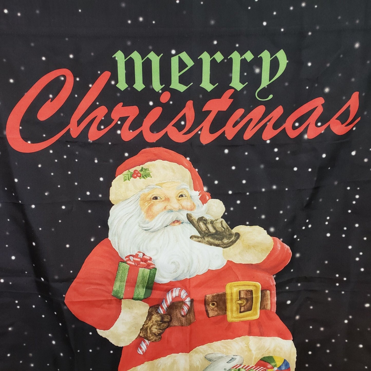 Merry Christmas Santa House Flag Vicky Howard Bag of Toys 40"x28" Large EUC