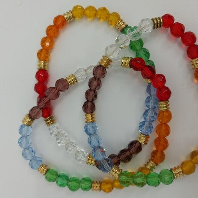 Set of 4 Multicolor Bracelet Acrylic Faux Pearl Faceted Glass Beads Gold Tone 7"