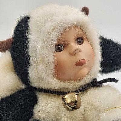 Clarice Cow Geppeddo Cuddle Kid Plush Baby Doll 7.75" Porcelain Pouty Face w Tag