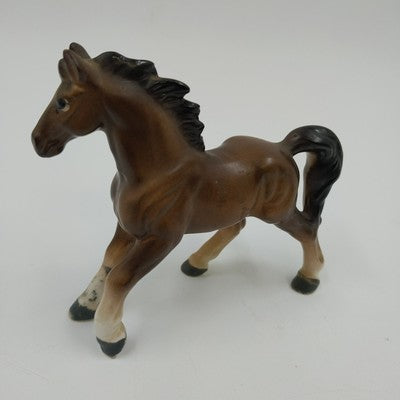 Ceramic Brown with White Accents Trotting Horse Figurine Japan Vintage 4"x3.75"
