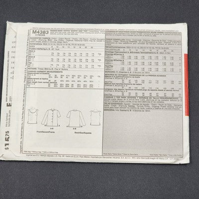 McCall's M4383 Vtg Sewing Pattern 2004 Uncut Miss Shirts Tops Petite Sz BB 8-14