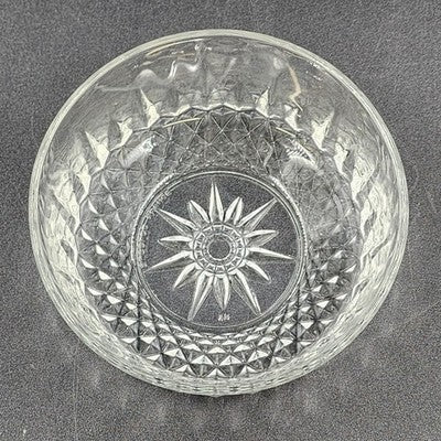 Arcoroc France Salad Serving Bowl Diamond Cut Crystal Clear Glass 5" Vintage