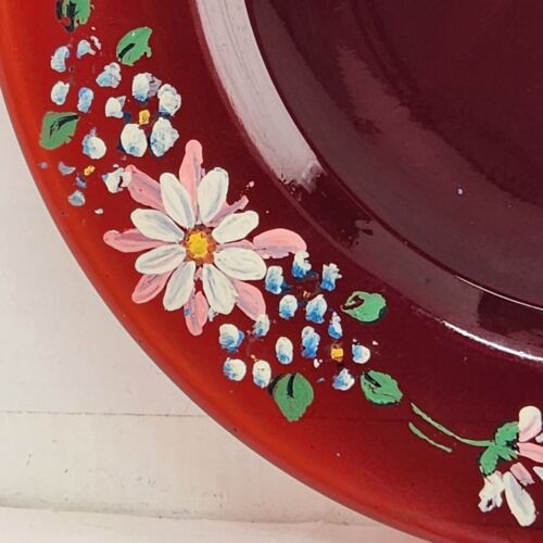 5 Fascination Ruby 8" Luncheon Plates by Fostoria with Hand Painted Flower Edges