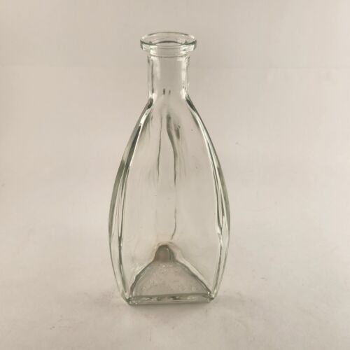 Tall Triangular Clear Cork Topped Empty Bottle 10" x 4.5 Inches Vintage