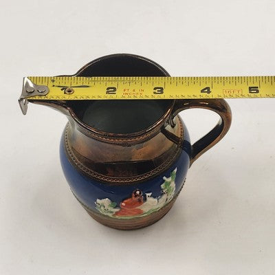 Allertons Longton Pottery Copper Lustre Staffordshire Pitcher Blue Band Raised