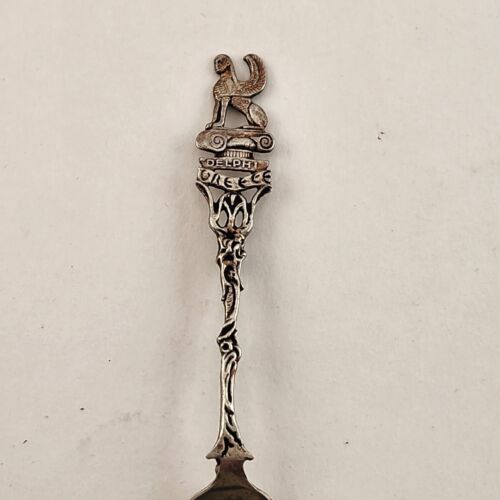 Greek Delphi Sphinx Sterling Silver Baby Spoon Vintage 4½" Long Intricate