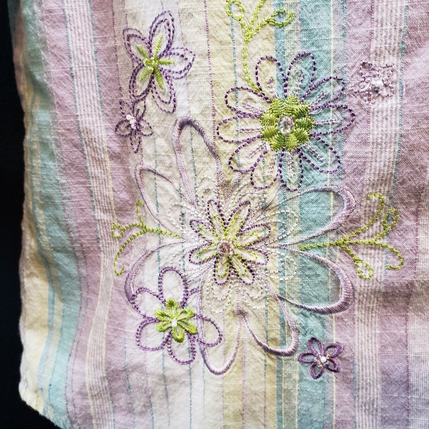 Alfred Dunner Blouse Size 12 LS Button Down Shirt Light Pastels EmbroideryDesign