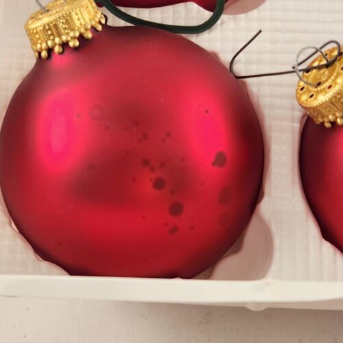 Christmas Ornament Glass Krebs Red jewel tone 5 Pk Vintage Boxed Gold Crown 2.5"