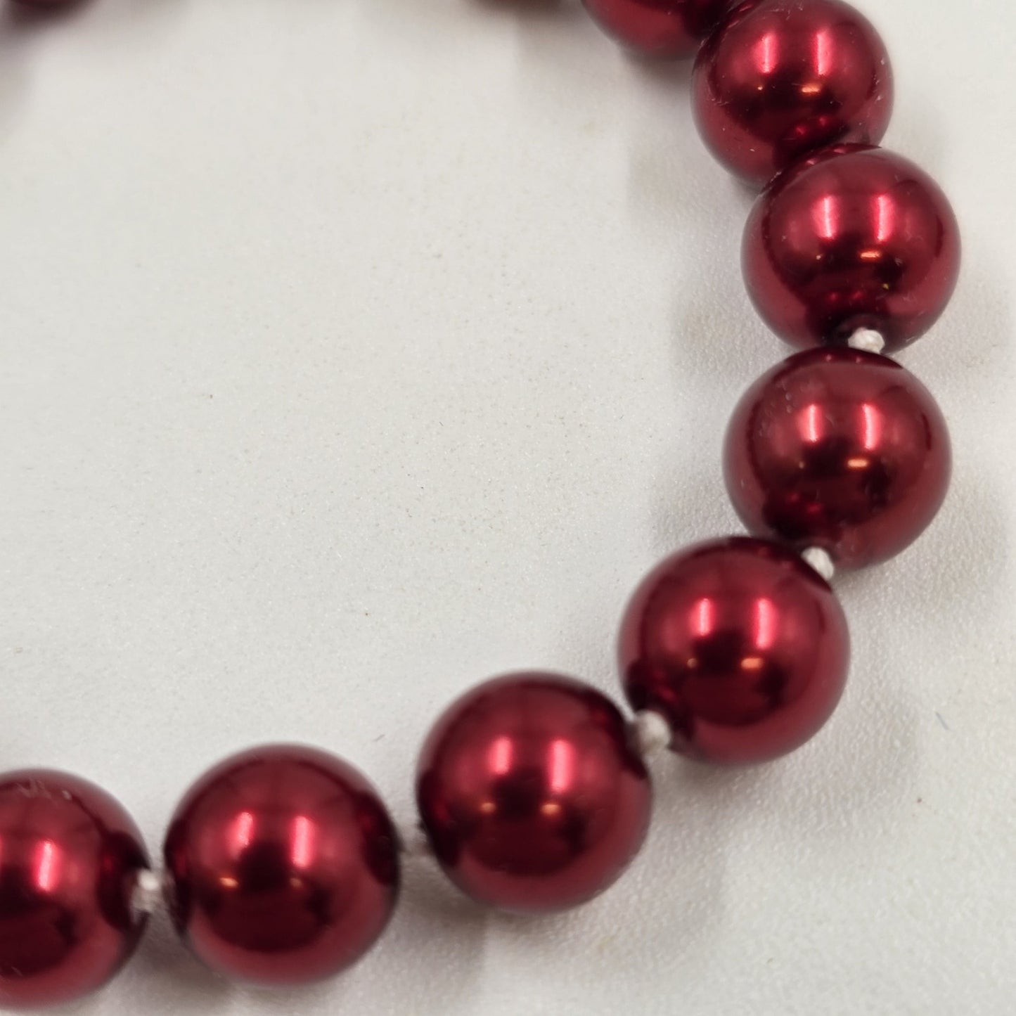 Set of 3 Shiny Red & Blue Faux Pearl Beads Bracelets Spring Ring Clasp