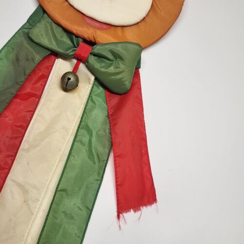 Christmas Windsock Holiday Reindeer Face Jingle Bell Nylon 56" One Torn Streamer
