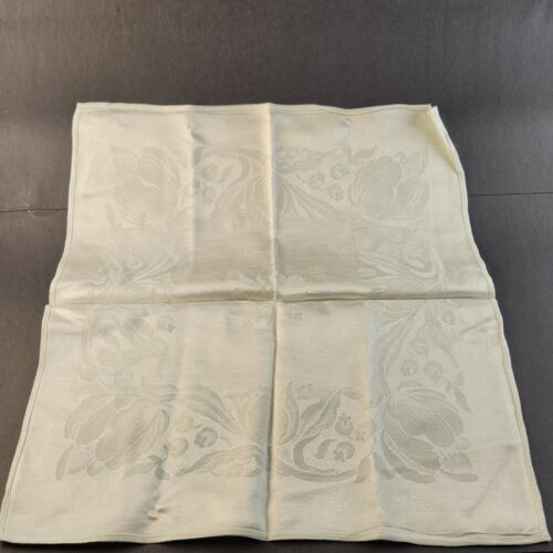 Set of 8 Cloth Napkins w Flower Design Vintage Silky Ivory Square 17"x17"