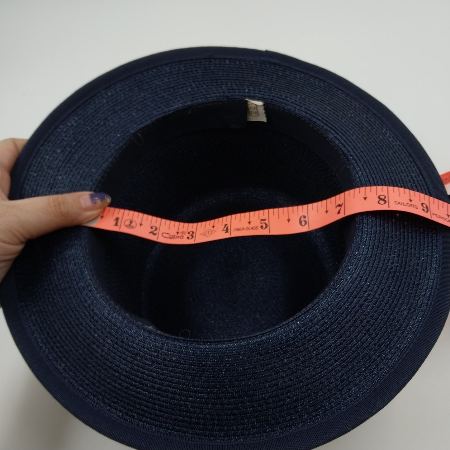 Navy Blue Hemp Braid Tall Crown Straw Fedora Summer Hat w Grosgrain Ribbon Bow