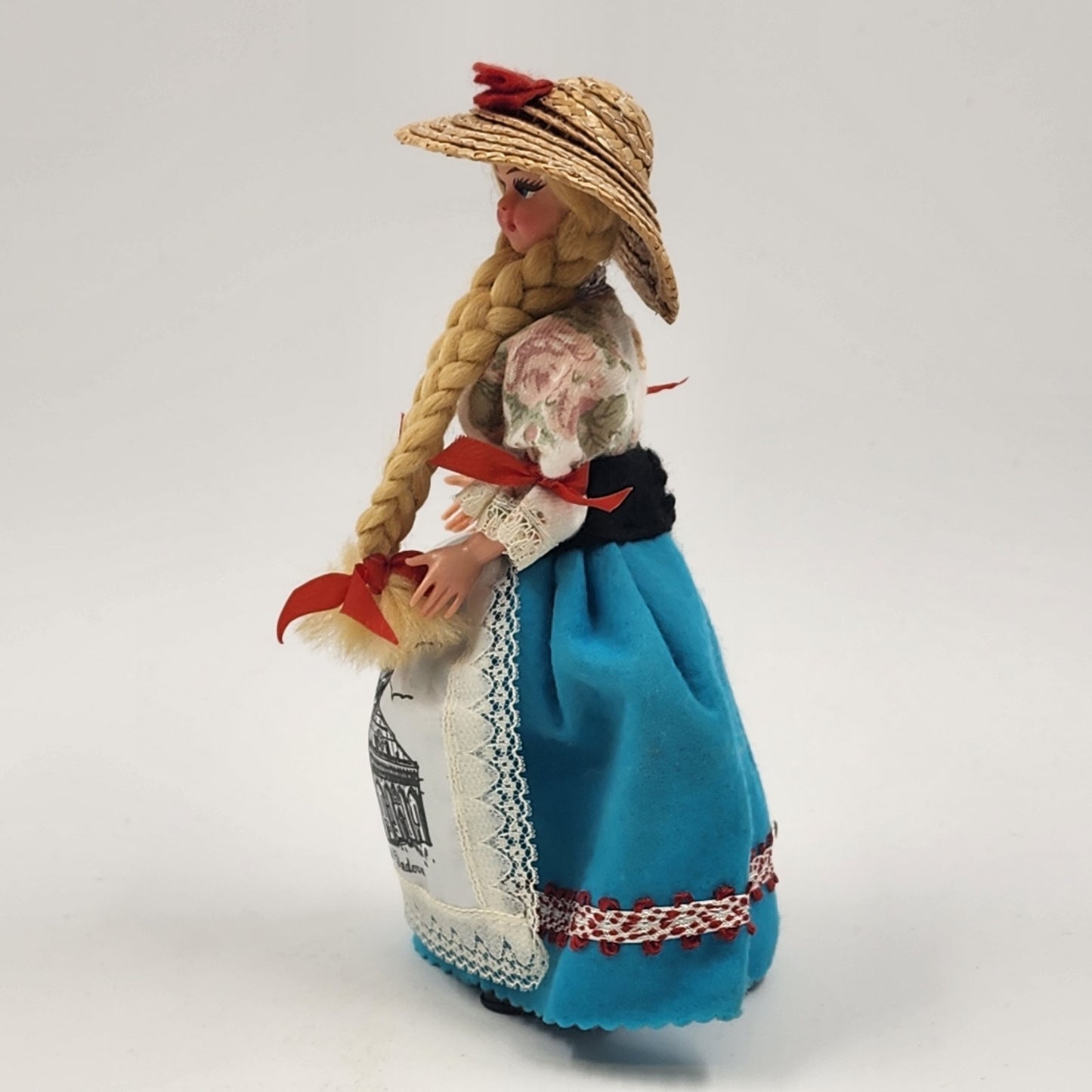 Souvenir Doll Padova Italy Blonde Blue Eyes Full Dress Apron Plastic 7.5"