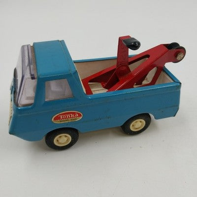 Tonka Mini Tow Service Truck 7" Wrecker Blue Pressed Steel Metal 1970s