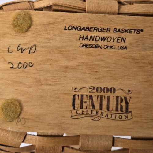 Longaberger 2000 Cheers Basket Century Celebration Fabric Liner Plastic Protect