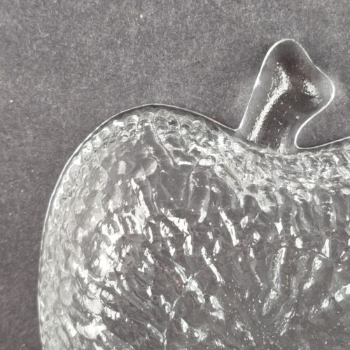 4 Apple Shaped Salad Bowls Clear Italian Pressed Glass Tree Bark Textured Vtg