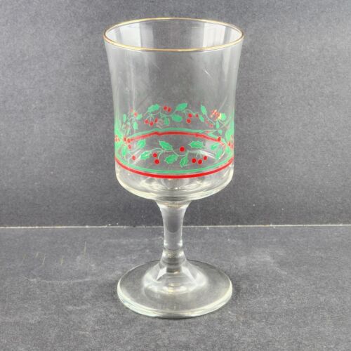 4 Arby's Stemmed Wine Glasses Christmas Holiday Holly Berry Cups Vintage 6.75" H