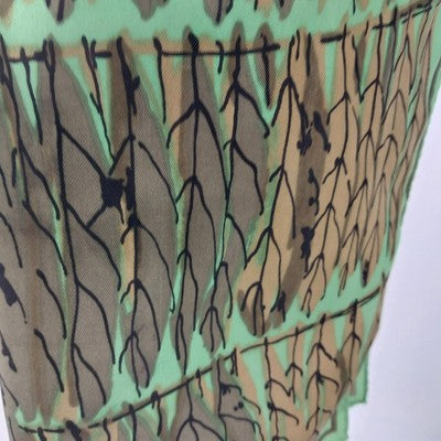 Vera Leaf Print Scarf Green Brown 14" x 44" Rectangle 100% Acetate Japan Vintage