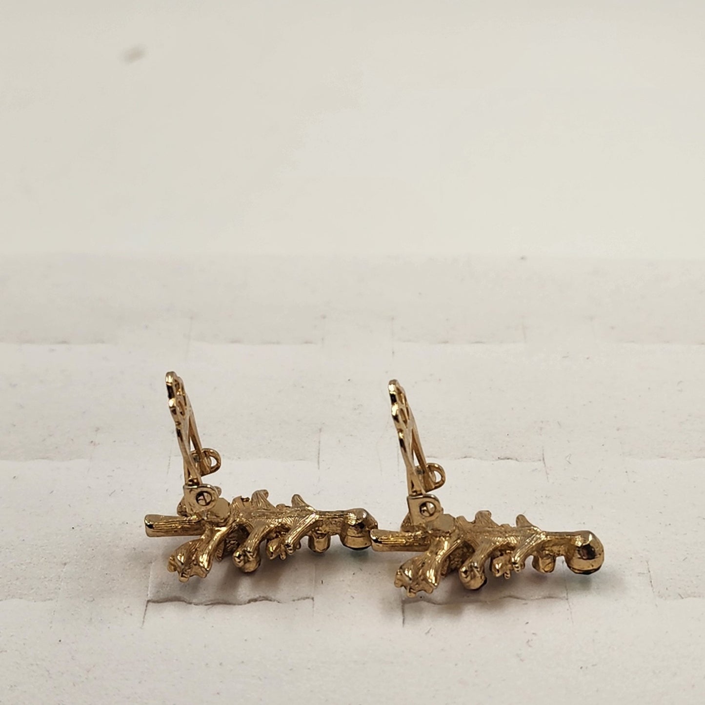 Christmas Tree Gold Tone Clip On Earrings Set w Red Green Rhinestones