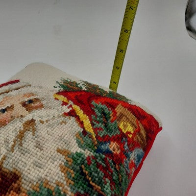Red Throw Pillow Needlepoint Cross Stitch Embroidered Christmas Santa Claus 9”