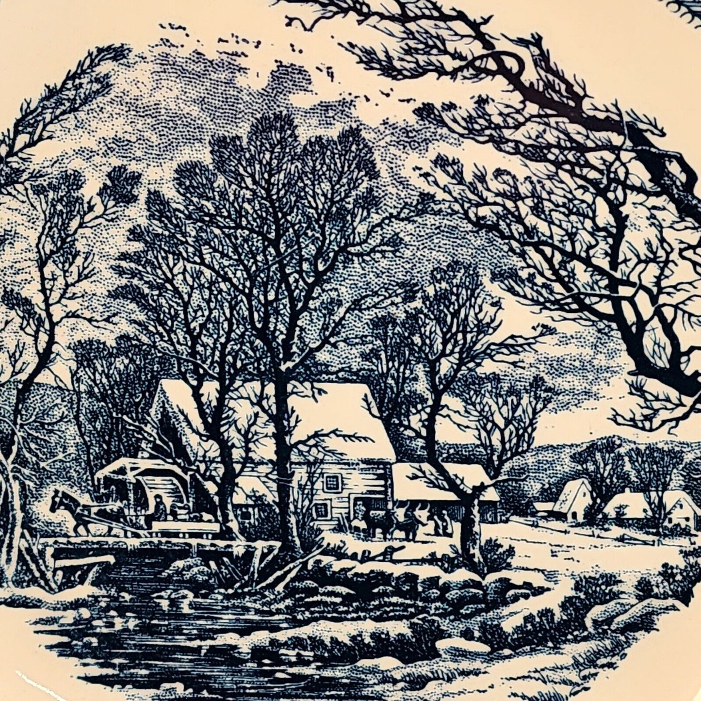 Currier and Ives Blue 10" Dinner Plate by Royal The Old Grist Mill Image USA
